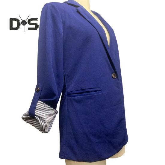 Women Suit Coat Lapel Roll-up Long Sleeve Solid Color Suit Jacket Single Button Loose Fit Spring Autumn Business Outerwear