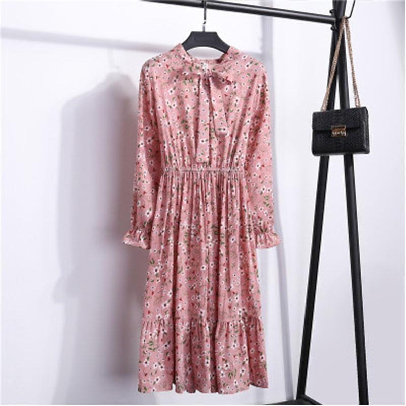 Elegant Floral Chiffon Long Sleeve Casual Vintage Boho Maxi Dress For Women