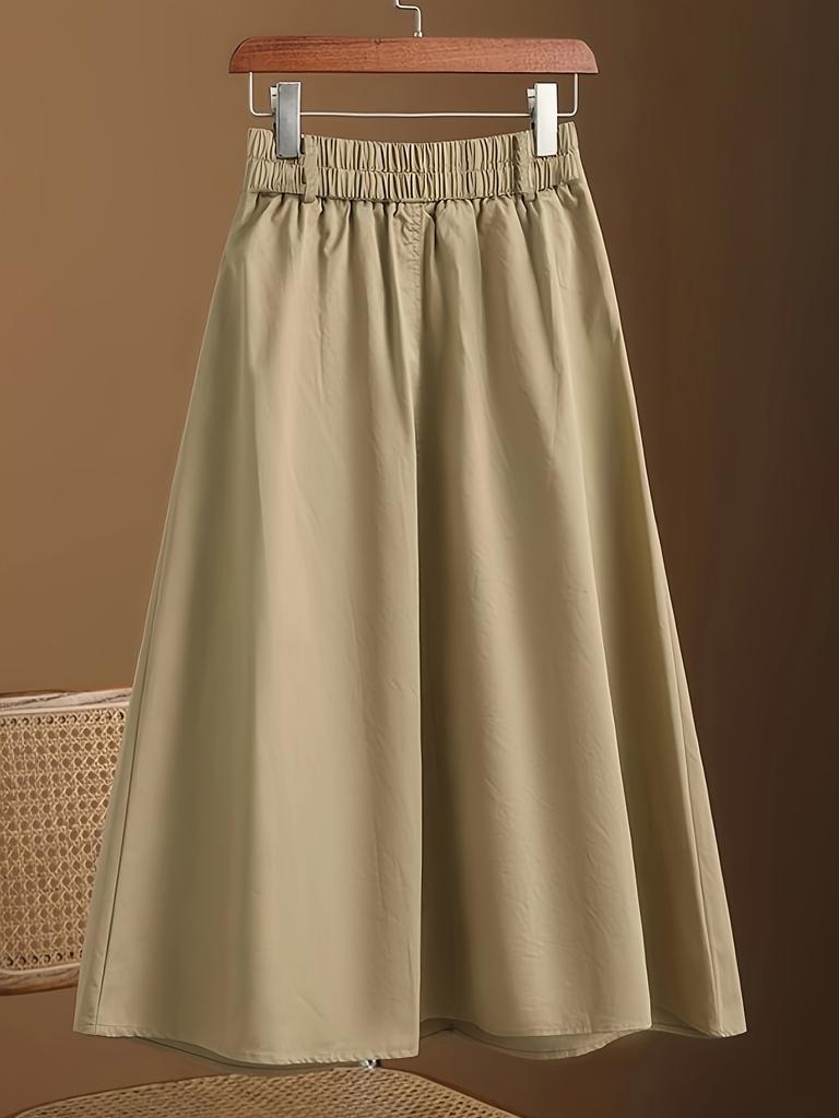 Chic Women's Elastic Waist Skirt with Button Accents and Convenient Pockets - Versatile, Comfortable Design for Casual or Work Wear