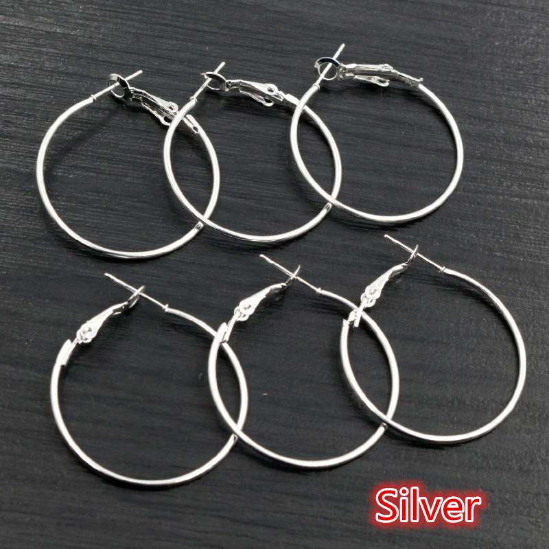 

20pcs/Lot 15mm 20mm 25mm 30mm 5colors Plated Circle Round Hoop Round Big Circle Hoop Earrings DIY Women Jewelry Making 15mm серебряный