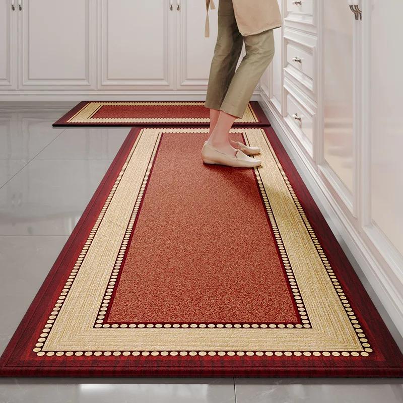 Natural Bamboo Cotton Kitchen Runner Rug - 3-Layer Oil/Water/Dirt Proof | Anti-Slip Backing | Extra Long Washable Floor Mat