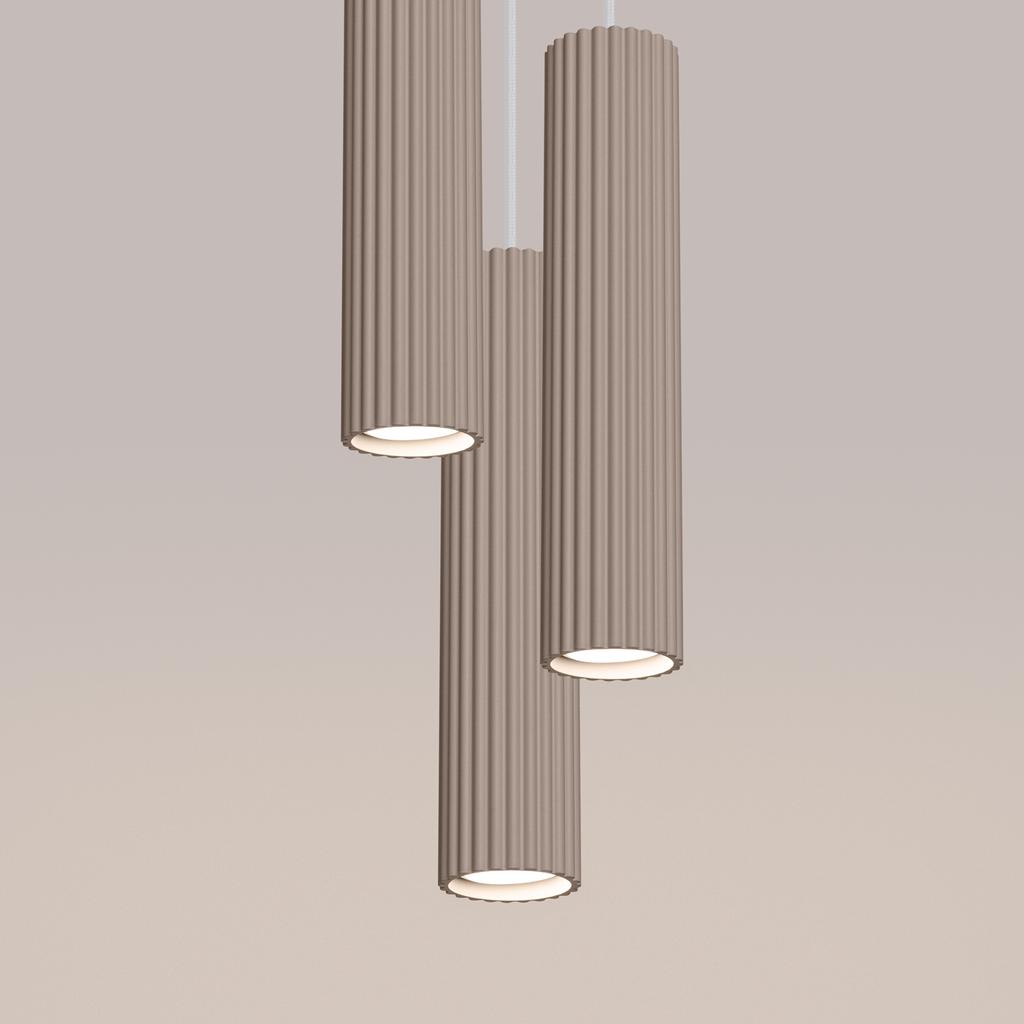Lampa Wisząca Nowoczesna Okrągła Ø20Cm Trzy Karbowane Tuby Taupe 3Xgu10 10W Karbon Sollux Lighting
