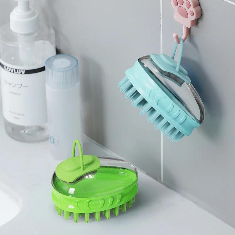 Dog Bath Brush With Soap Dispenser Silicone Massage Pet Shampoo Brush For Grooming And Washing