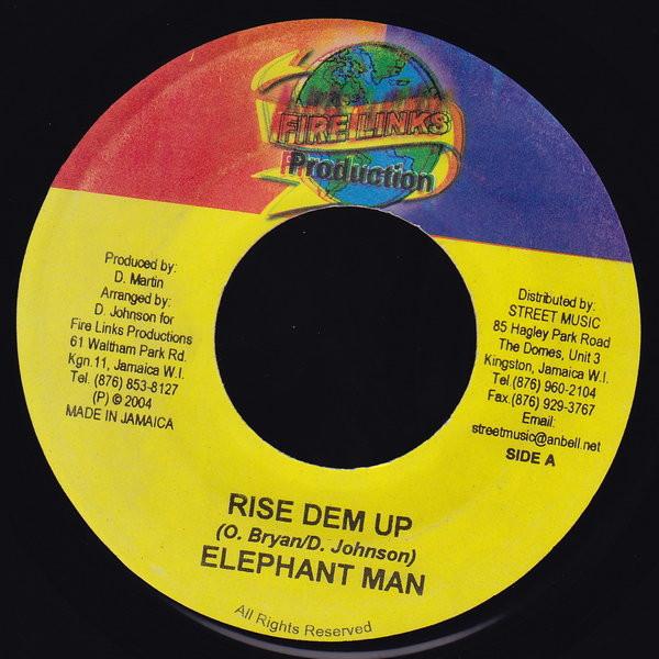 7inch Record ELEPHANT MAN / KIPRICH - Rise Dem Up / Tun Yuh Roll NONE Fire Links Prod 2004 Jamaica Reggae, Ska & Dub Used