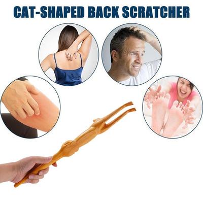 Wood Back Scratcher Portable Cat Shape Massager Tool Itch Relief Design Promotes Blood Circulation Easy To Hold Comfortable Grip