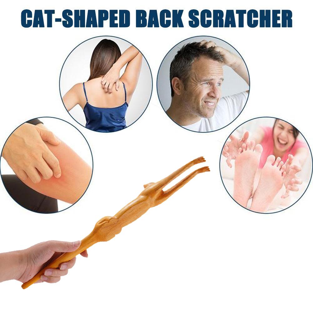 Wood Back Scratcher Portable Cat Shape Massager Tool Itch Relief Design Promotes Blood Circulation Easy to Hold Comfortable Grip