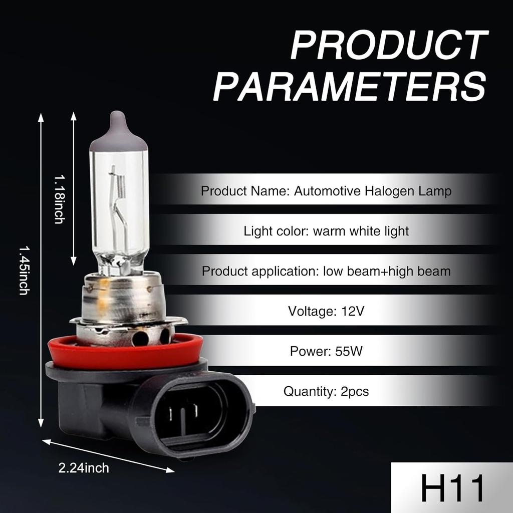2 PCS Car Halogen Fog Light Bulb, 12V 55W Waterproof Glass Vehicle Spotlights Replacements, Universal Automotive High Beam Lighting Accessories for
