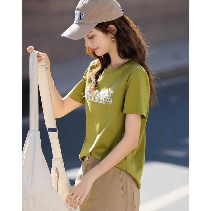 Demana Women's Silk Blend Letter Print Short Sleeve T-Shirt