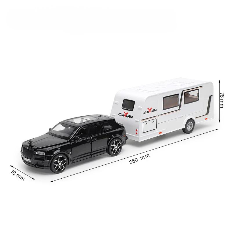

1/32 Rolls Royce Cullinan Camping RV Car Model Toy Alloy Diecast Off-road Vehicle with Sound Light Camping Cars Model Boys Gifts чорний