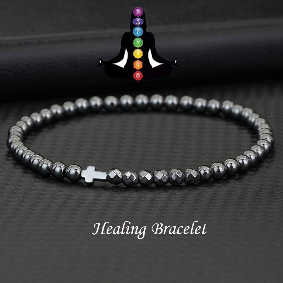 Fashion 4mm Beads Men Cross Bracelet Multi Sided Black Gallstones Healing Braclet Rosary Lava Howlite Hematite Braslet Hombre