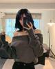 Women's High-End One-Shoulder Knit Sweater - Black, Versatile, Autumn/Winter Short Style