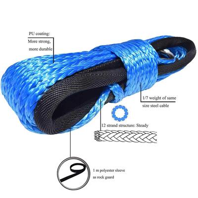 7700 lbs Elektrické lano navijaka Nylonové lano Vysokopevnostné vláknové lano 6 mm x 15 m Ťažné lano pre auto