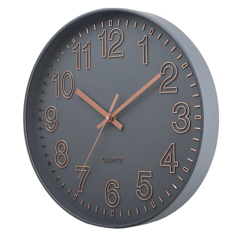12 Inch Mute Room Wall Clock Mute Does Not Tick Round Three-dimensional Wall Hanging Clock for Study Bedroom Livingroom
