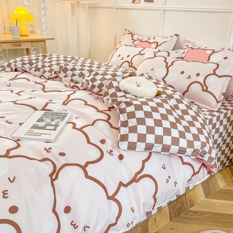 Cute Bear Duvet Cover Set Cozy Cartoon Bedding Set With Zipper Comfortable Breathable Reversible Comforter Cover For Girls Teens