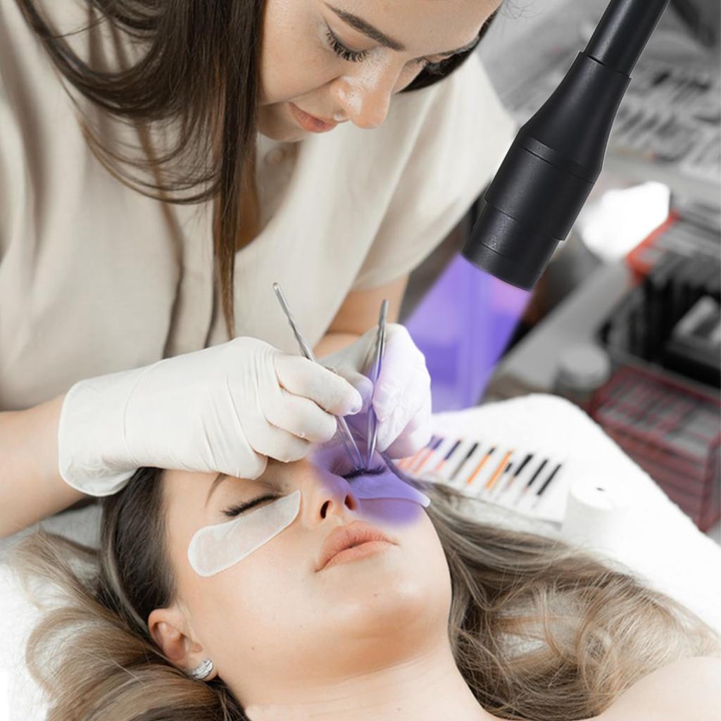 LED light for eyelash extensions with foot reduces speeds up eyelash LED glue good timing switch, allergies, extensions, curing, 10W, (black)