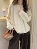 Women's Autumn Cashmere Crew Neck Lace Trim Knit Top