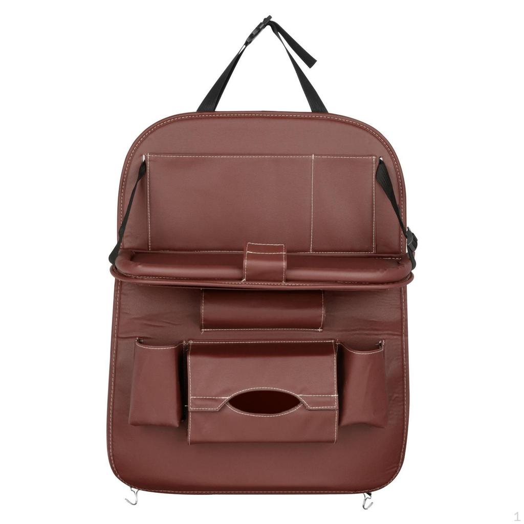 Car Back Seat Organizer with , PU Leather Heavy Duty Dining Storage Kick Mats Holder Cup