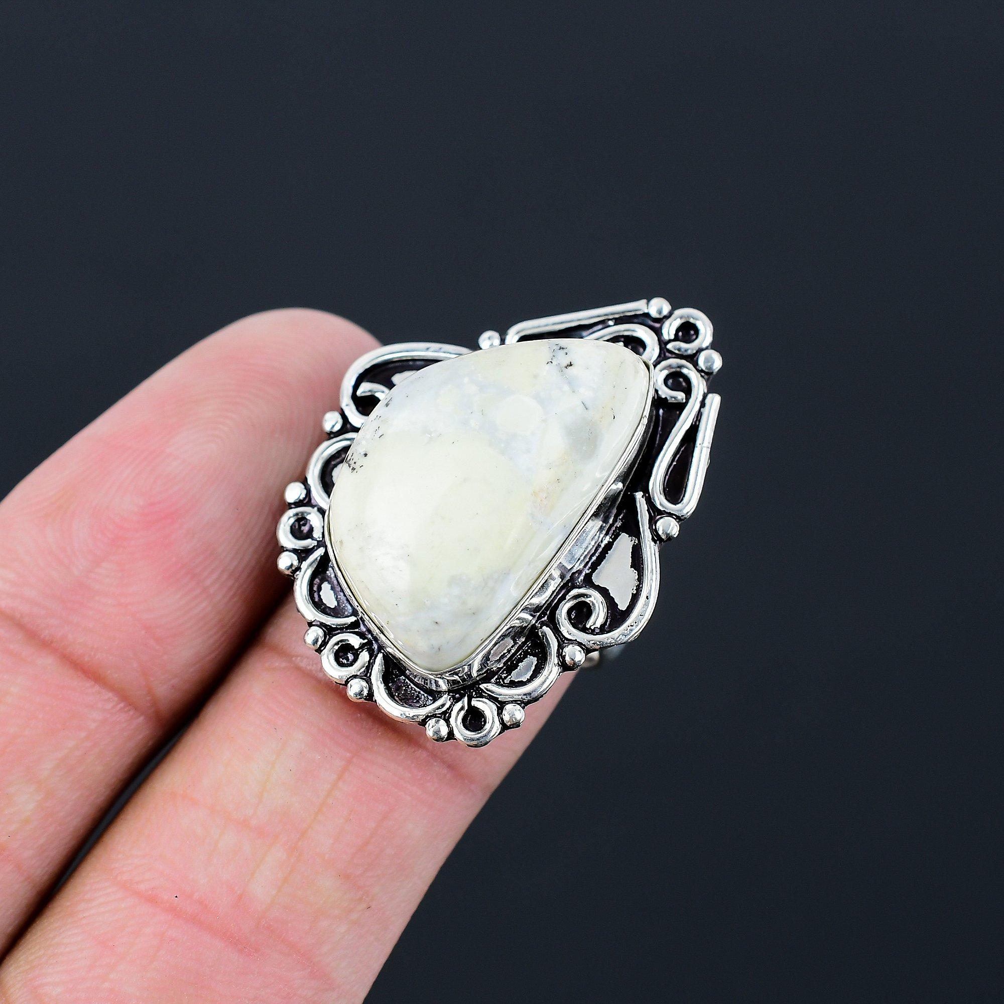 Trillion Maligano Jasper Gemstone 925 Silver Promise Stackable Ring Jewelry US 8 8