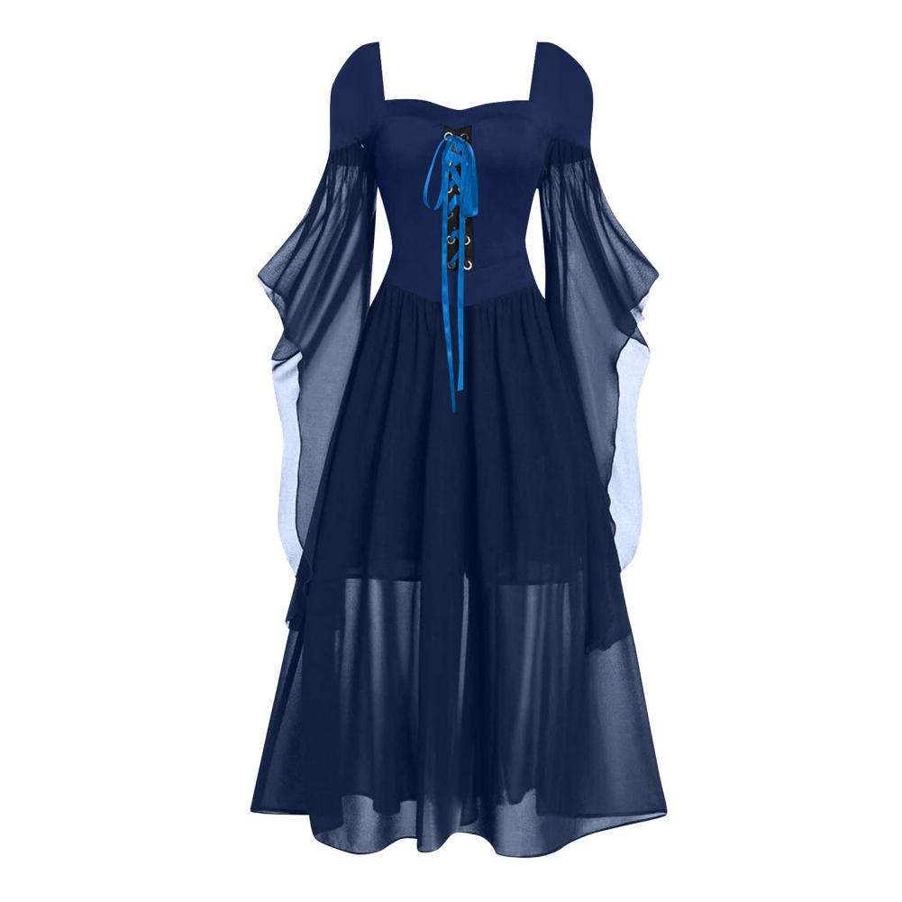 

Середньовічна сукня відьми. Хеллоуїн. Готичний костюм. Коктейльна сукня. Сукня з рукавом «летюча миша». Приталена жіноча сукня для танцювальних вечірок. M темно-синього кольору