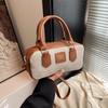 Niche Contrasting Color Bowling Bag Women's New High-end Canvas Handbag Retro Shoulder Messenger Bag