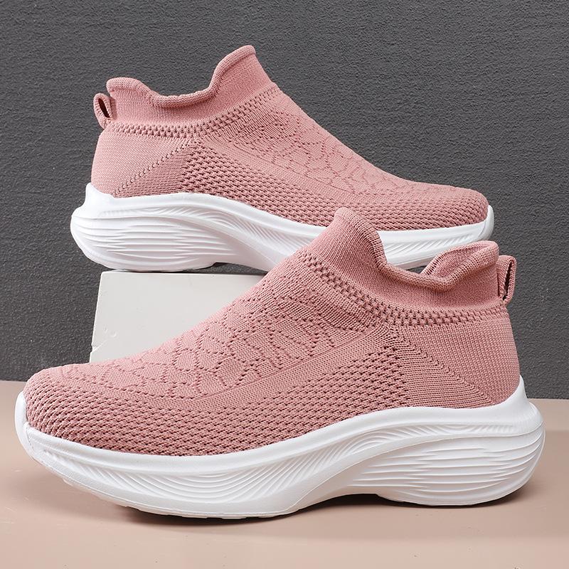 Adidași de vară pentru femei, pentru mers pe jos, casual, pentru exterior, pantofi de damă respirabili și ușori, adidași de alergare tricotat cu fir, pantofi cu șosete noi