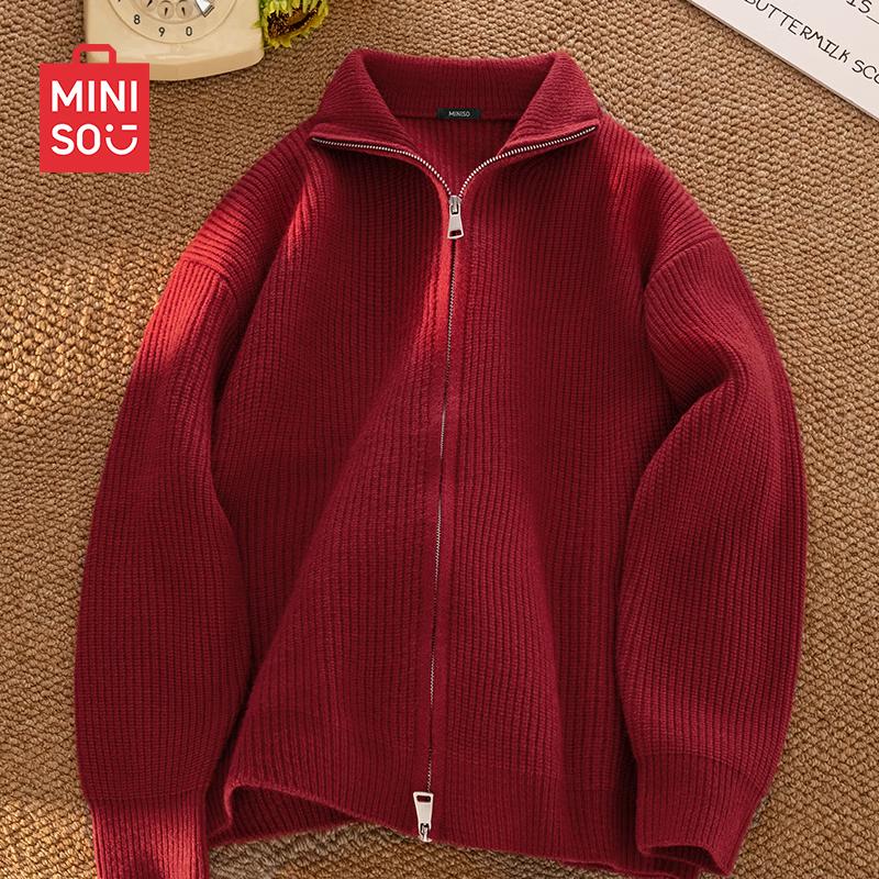 MINISO Men's Autumn/Winter Retro Double-Zipper Knit Cardigan