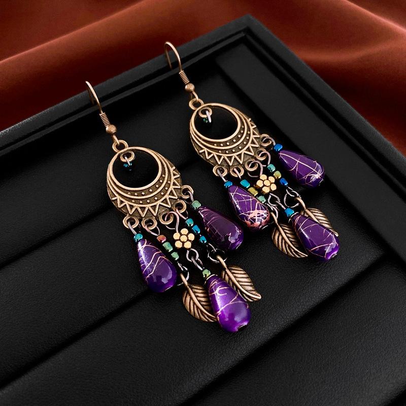 Ethnic style flower fringed earrings niche and versatile Chinese style earrings temperament light luxury high-end earrings women
