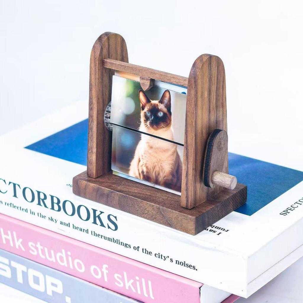 Custom Wooden Hand-Cranked Flip Photo Album Gift