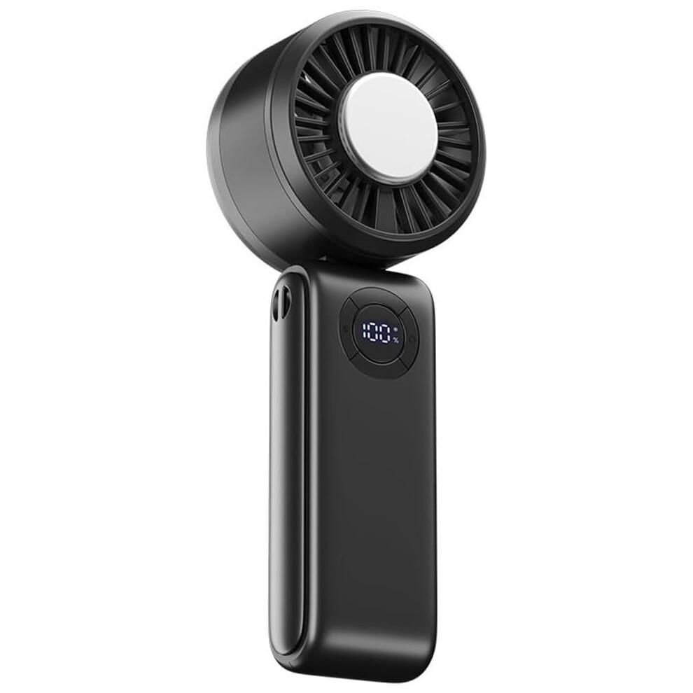 Portable Handheld Fan with Semiconductor Cooling, USB Rechargeable, Foldable, Digital Display, Black