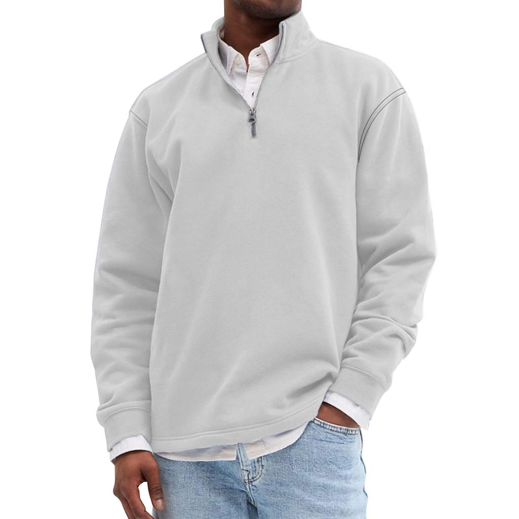 Men's Solid Color Half Zip Stand Collar Sweatshirt Men's Sports Large Size Casual Sweatshirt