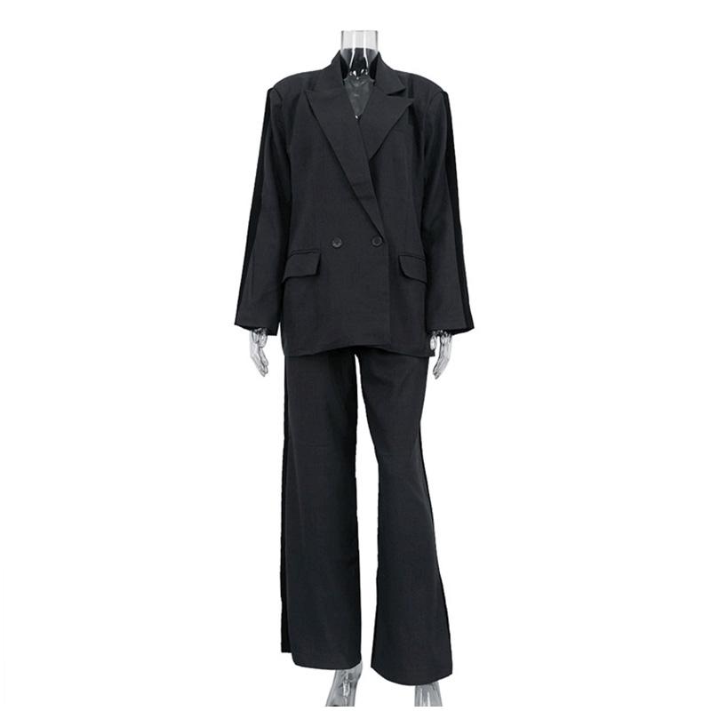 

Женский костюм из 2 предметов, элегантный пиджак с карманом на пуговицах и длинным рукавом, высокая талия, прямые брюки, женский офисный наряд 2025 года на весну и осень L серый