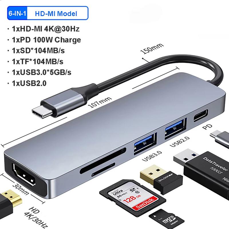 

4K HDMI USB C Hub 30 Adapter with Power Delivery and SD TF Card Reader for MacBook Pro Air M1 iPad and Type C Laptops