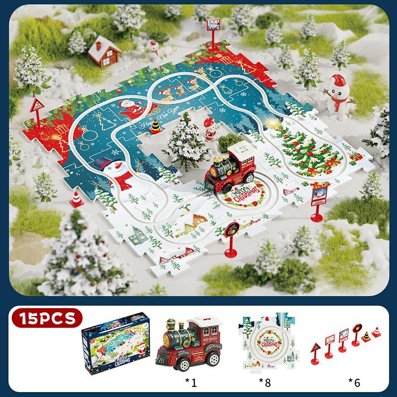 Kids Christmas Puzzles Electric Rail Car Creative Games DIY Assembling Scene Map Rail Train Children Toys Fun Christmas Gifts