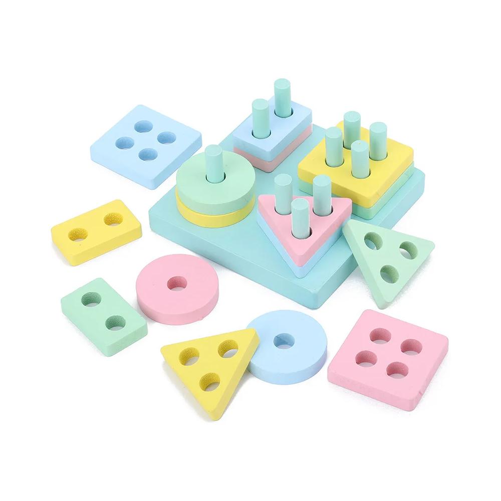 Montessori Wooden Sorting and Stacking Toys Educational Learning Preschool Color Recognition Shape Sorter Puzzles for Kids Gifts