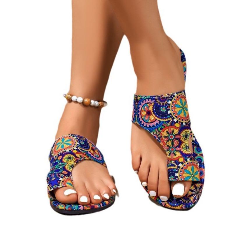 Large size cool slippers women's summer new flat-bottom printing set toe ethnic style cool slippers