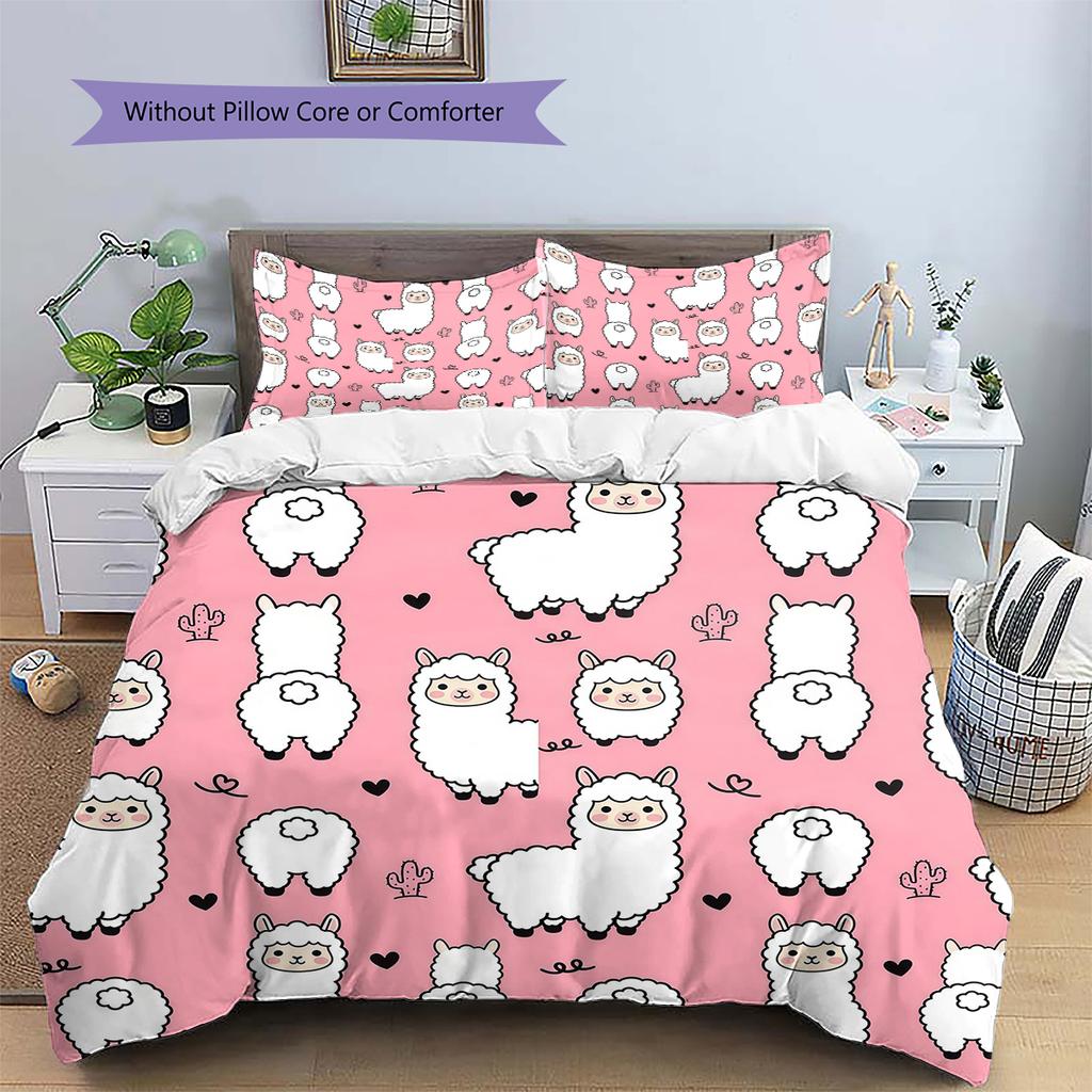 Pink Cartoon Art Pattern Bedding,Quilt Set Quilt Cover Pillowcase Home Birthday Gift (1 * Duvet Cover + 2 * Pillowcase, Without Core)