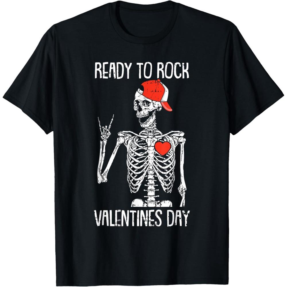 Ready To Rock Valentines Day Valentines Day Funny Skeleton Cotton Men T Shirt XS чёрный