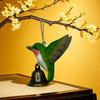 Wood Carving Hummingbird Ornament with Tree Stump/Bell Handcrafted Bird Figurine Statue Sculpture