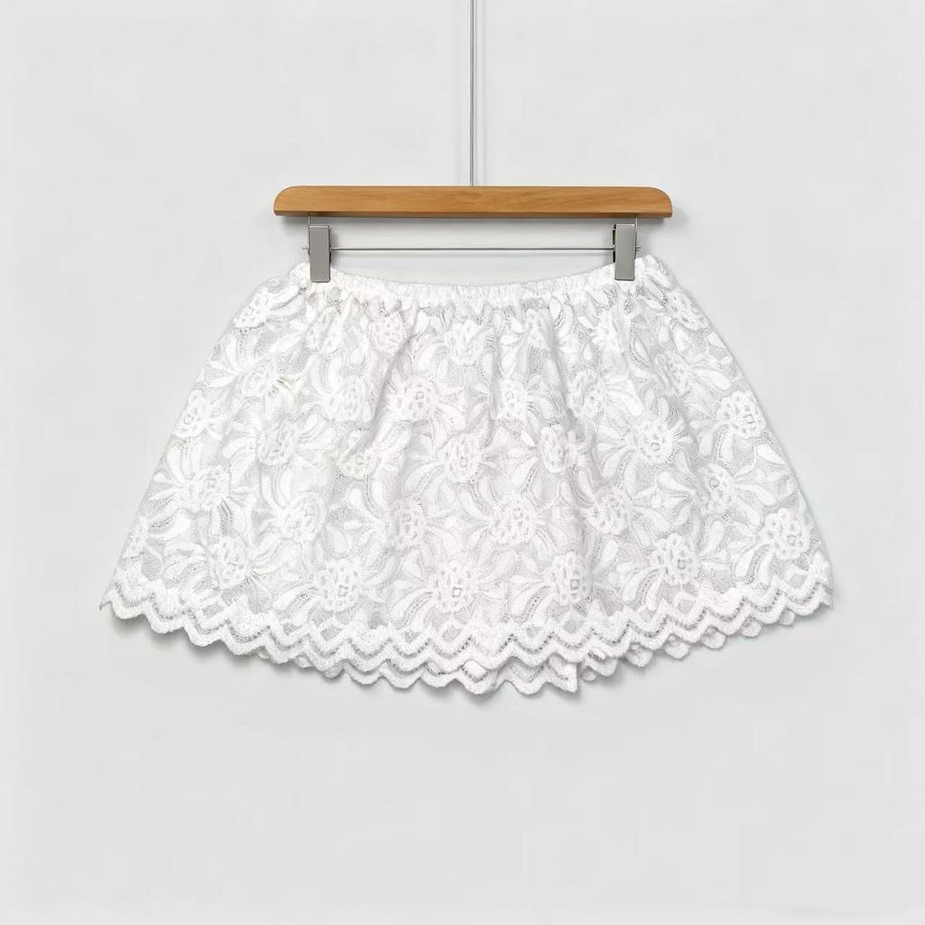 Women's Plus Size Lace Slimming Skirt with Flaw Concealing Layer and Elastic Waistband