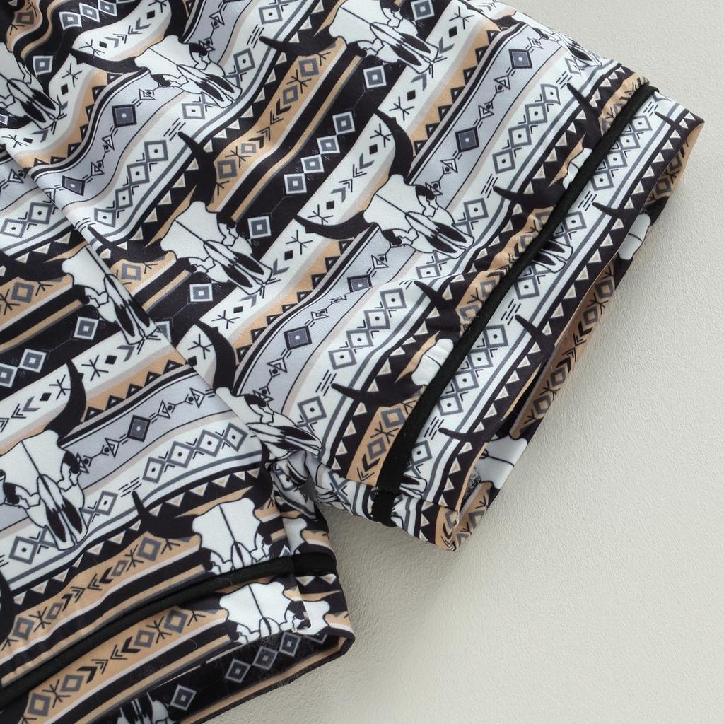 1-6Y Toddler Girls Cow Print Short Sleeve Button-Up Pajamas Top Shorts Summer 2PC Cotton Flower Pajamas Set