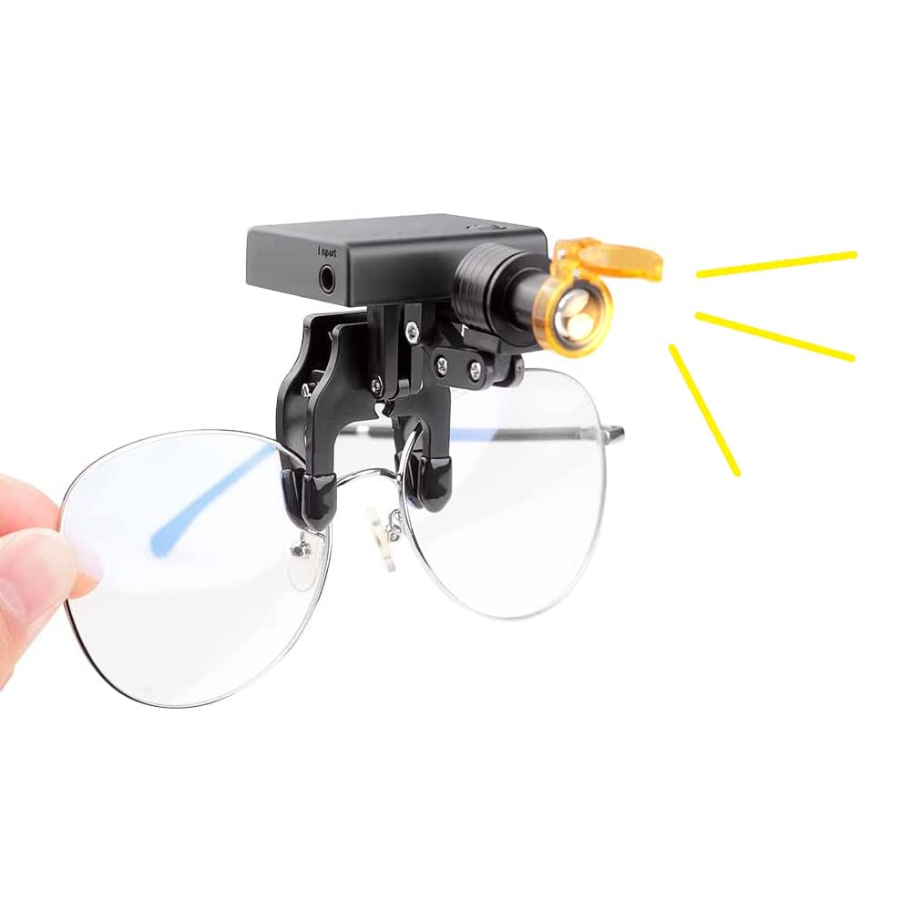 

TopSeller Dental 5W Headlamp, Cordless, Integrated Light, Clip-on Light, Fits Standard Glasses, Includes Filter, Lightweight, Adjustable Brightness