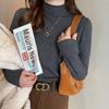Autumn Winter Women's High-neck Knitted Base Shirt Soft Warm Solid Color Pullover Sweater Slim Fit Stretchy Knitted Top Knitted T-shirt