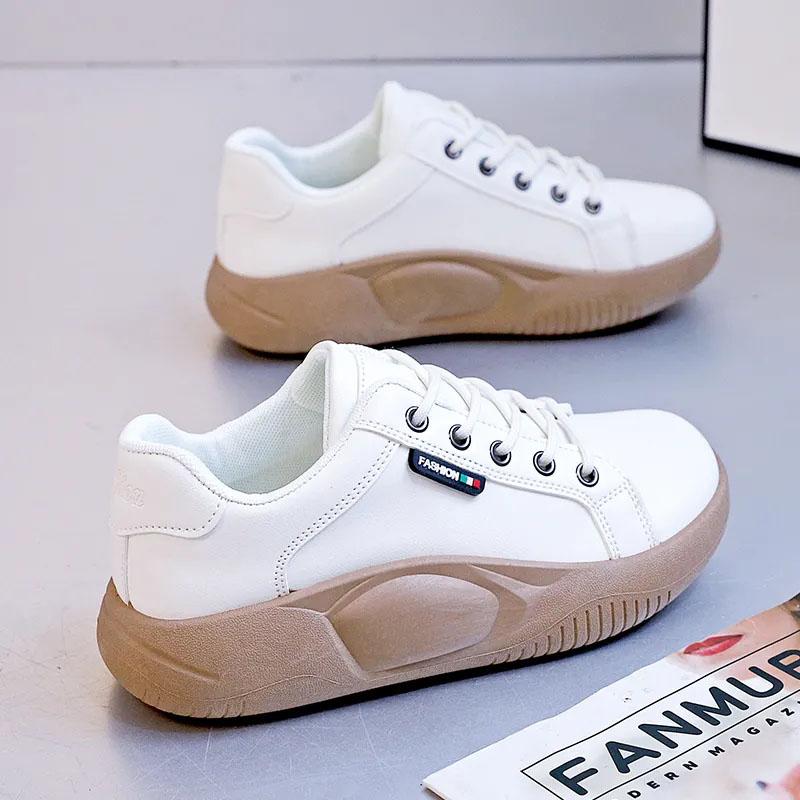 WTEMPO Lace Up Women Single Shoe Thick Sole Heighten Fashionable White Soft Sole Comfortable and Versatile Sports Casual Shoes Dropshipping Wholesale