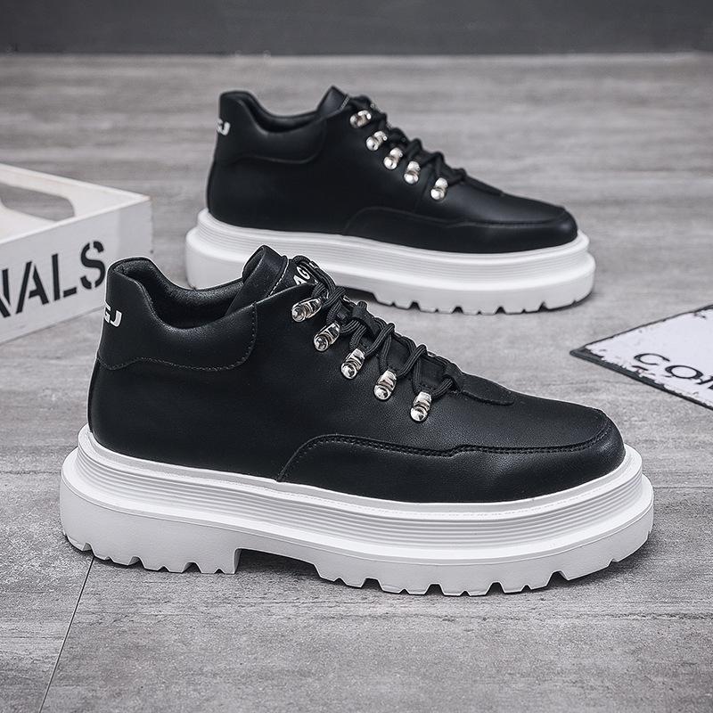

Новые мужские туфли на платформе контрастных черно-белых цветов, трендовые универсальные уличные повседневные рабочие туфли на шнуровке с металлическими деталями, мужские туфли на платформе 40