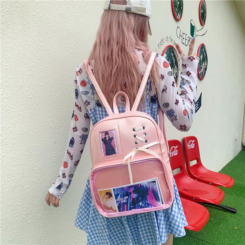 Schoolbag1011 New Backpack Female Transparent Backpack Large Capacity College Backpack Pu Backpack Pain Bag Bar Pain Bag