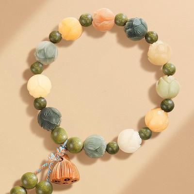 Vodní tráva Achát Bohatství Bůh Lotus Bodhi Kořenový náramek Bílý Jade Bodhi Žena Bezpečný přítel Duobao Peníze Květinový náramek