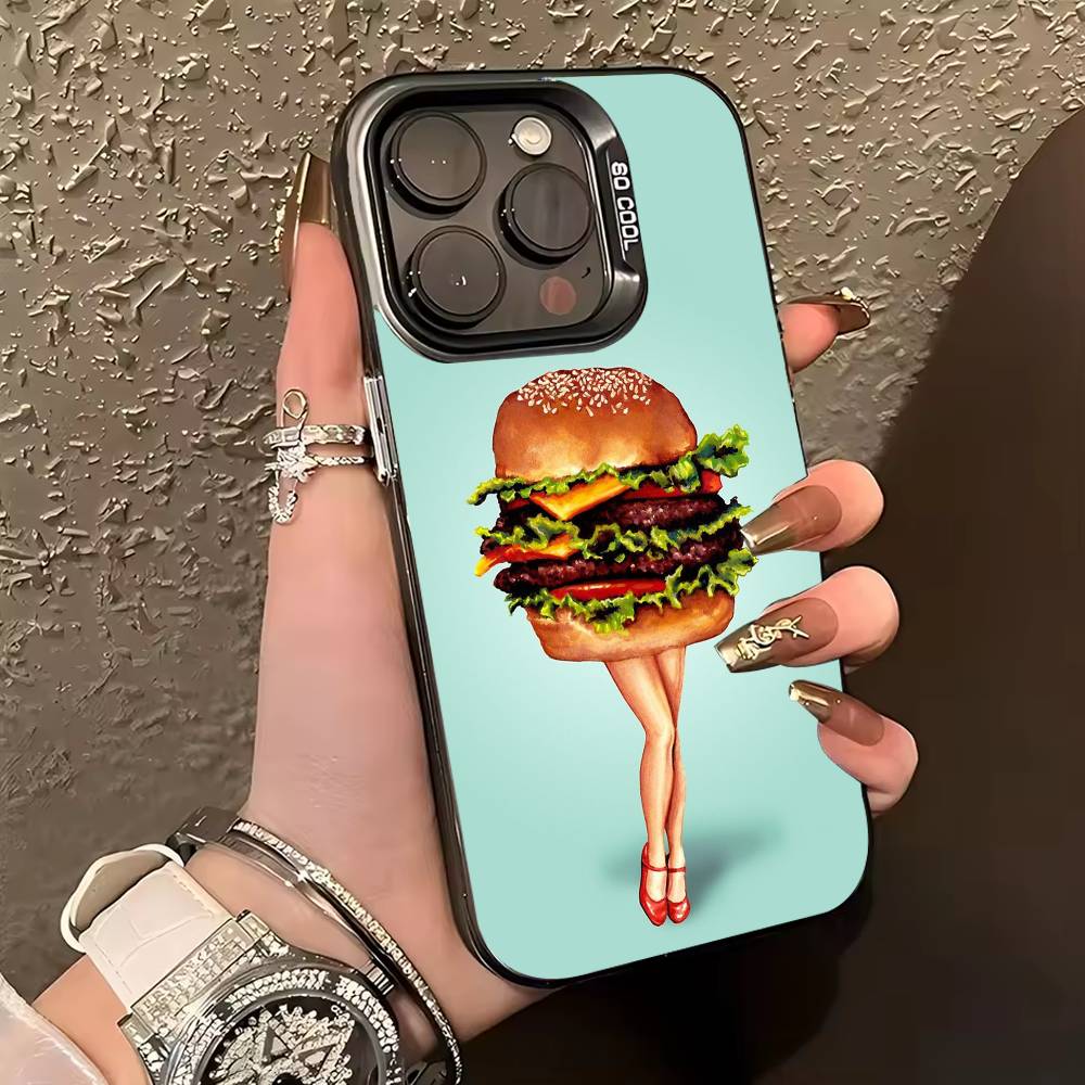 C-Cute and Easy H-Hamburger Phone Case For iPhone 17,16,15,14,13,12,11 Plus,Pro Max,XS,Colored silver phone case