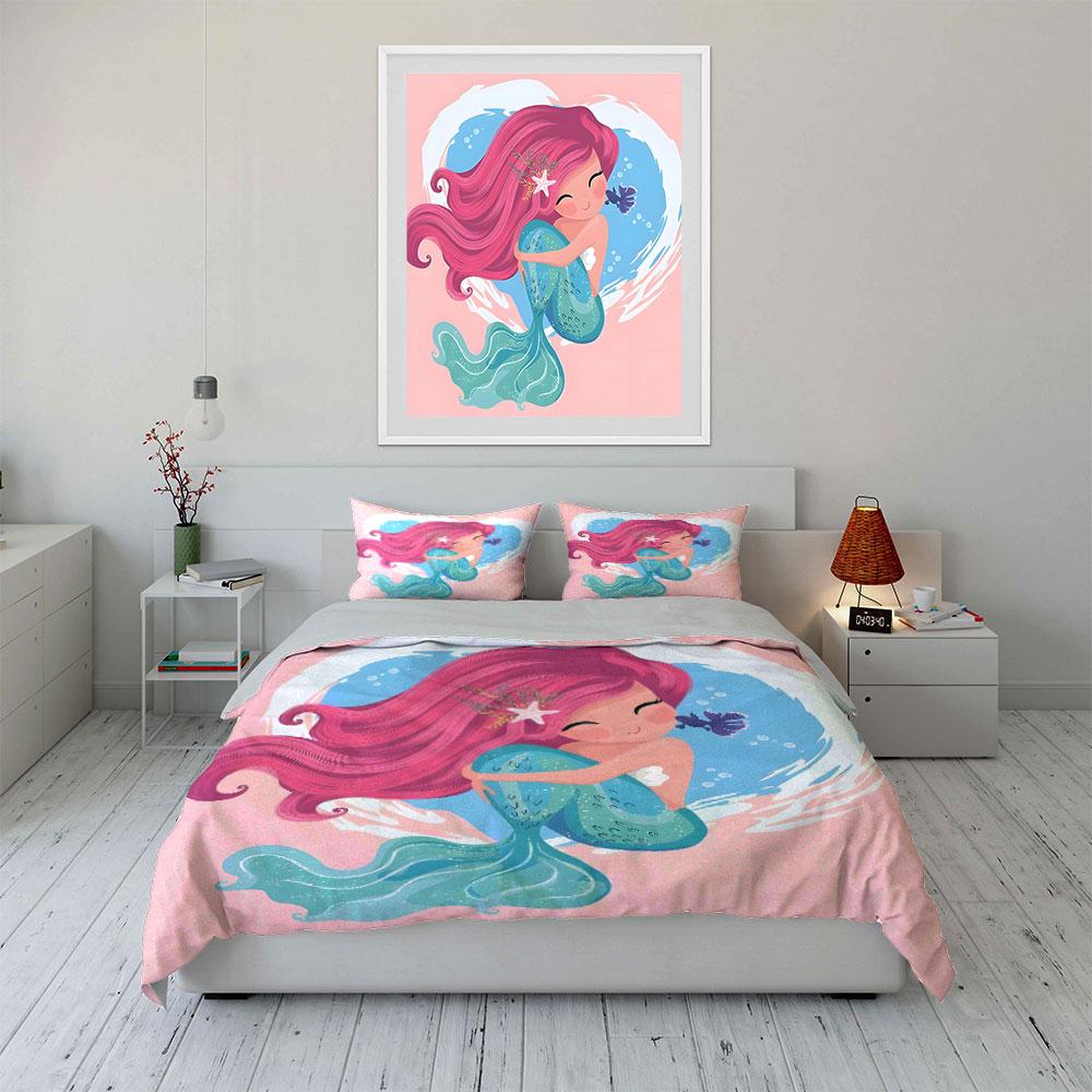 Mermaid Themed Kids Bedding Set Multiple Sizes Kid'S And Adults' Bedroom Exquisite 3Pc Bedding Set, Gift