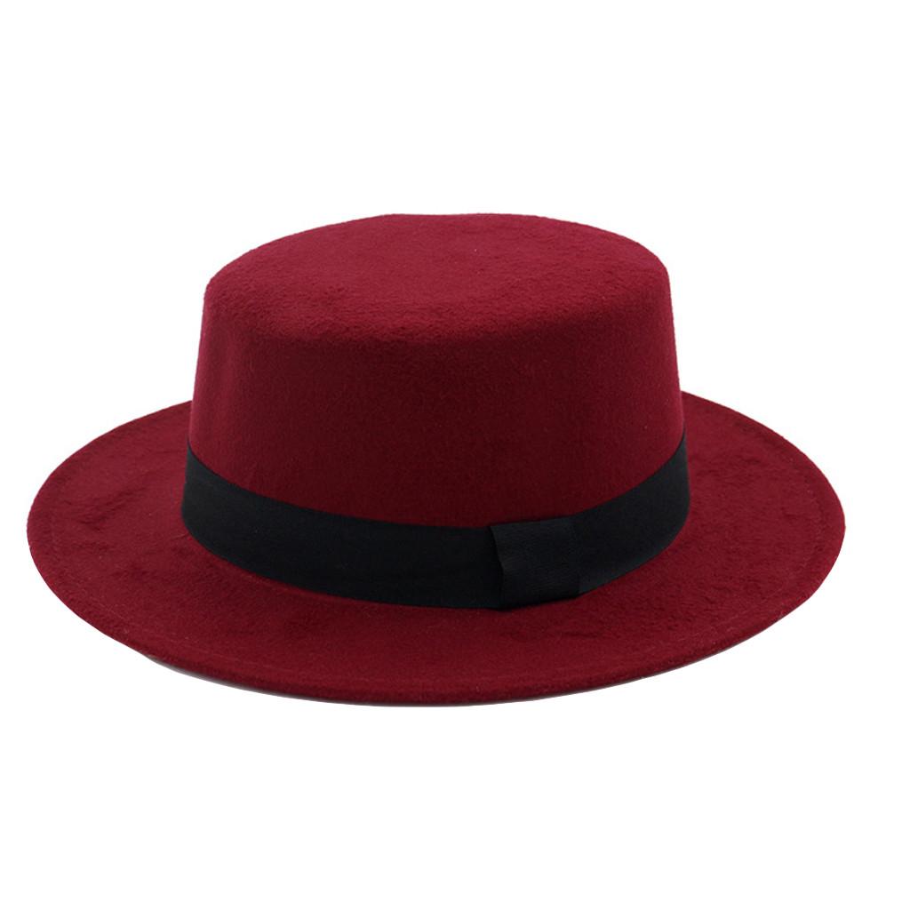 Womens Wide Brim Wool Felt Flat Top 