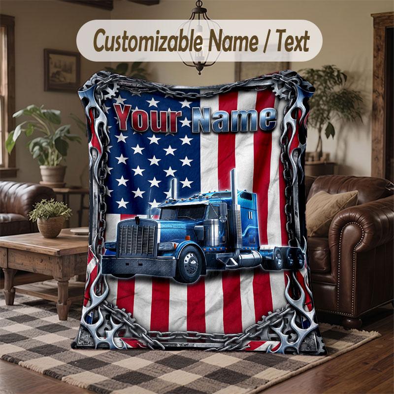 Truck Theme Throw Blanket Custom Name Text Personalized Blanket Soft Cozy Blanket for Home Sofa Bed